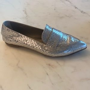 AGL Vero Cuoio Metallic Silver Italian Leather Pointed Loafers 6.5